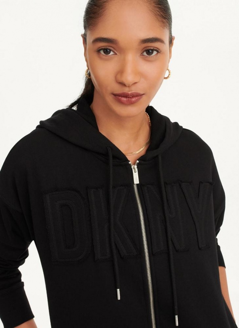 Black Women's DKNY Exploded Applique Logo Hoodies | Australia-D1005