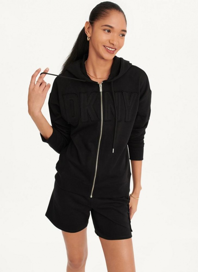 Black Women\'s DKNY Exploded Applique Logo Hoodies | Australia-D1005