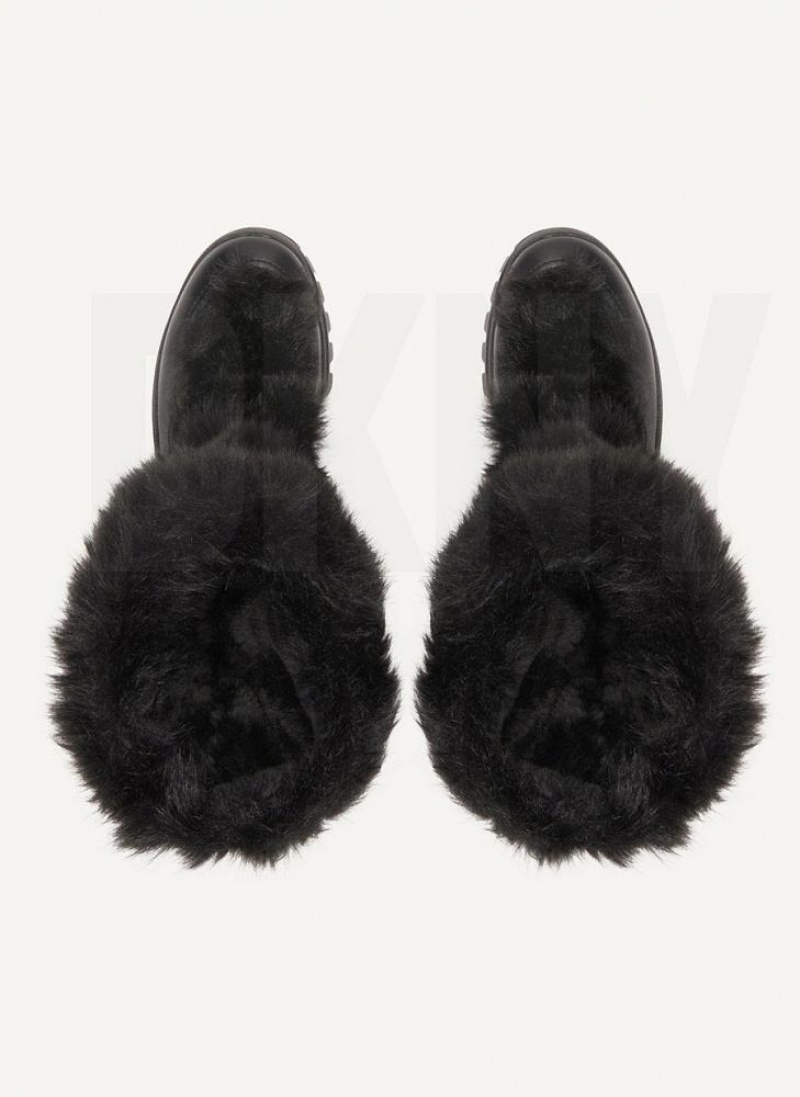 Black Women's DKNY Faux Fur Lug Sole Boots | Australia-D1817