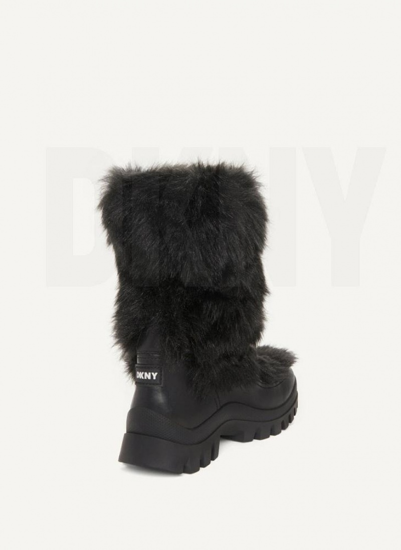 Black Women's DKNY Faux Fur Lug Sole Boots | Australia-D1817