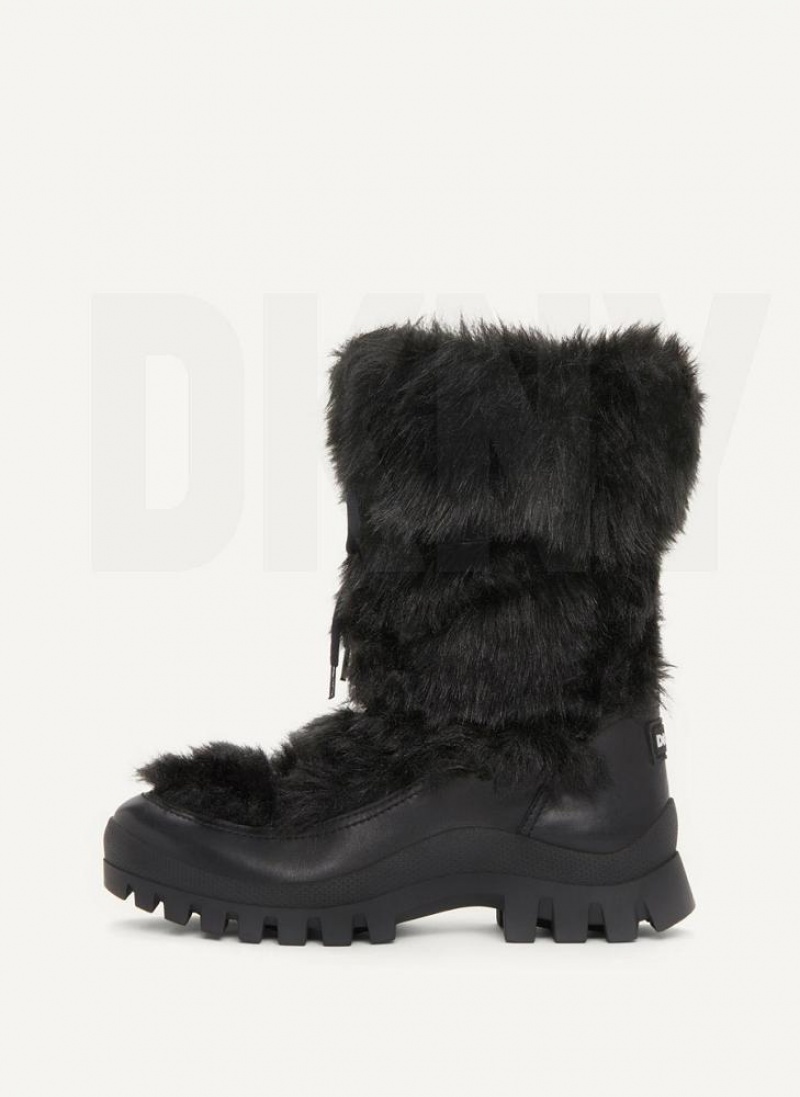 Black Women\'s DKNY Faux Fur Lug Sole Boots | Australia-D1817