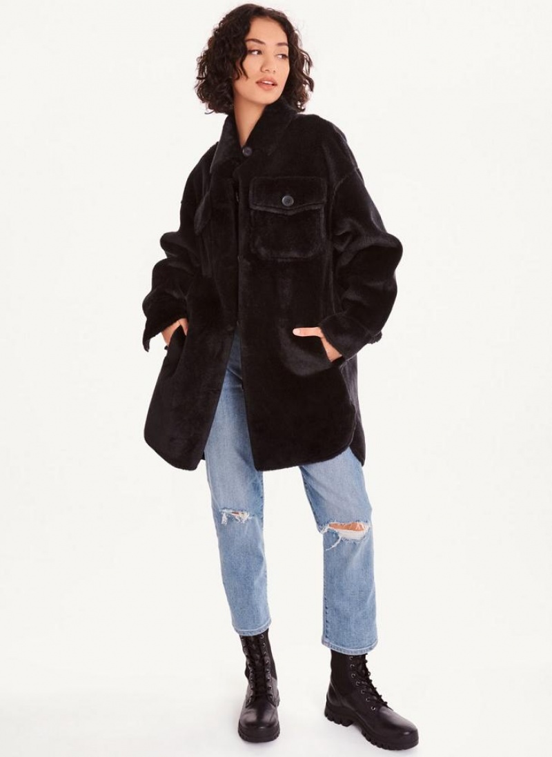 Black Women's DKNY Faux Fur Shacket Jackets | Australia-D0307