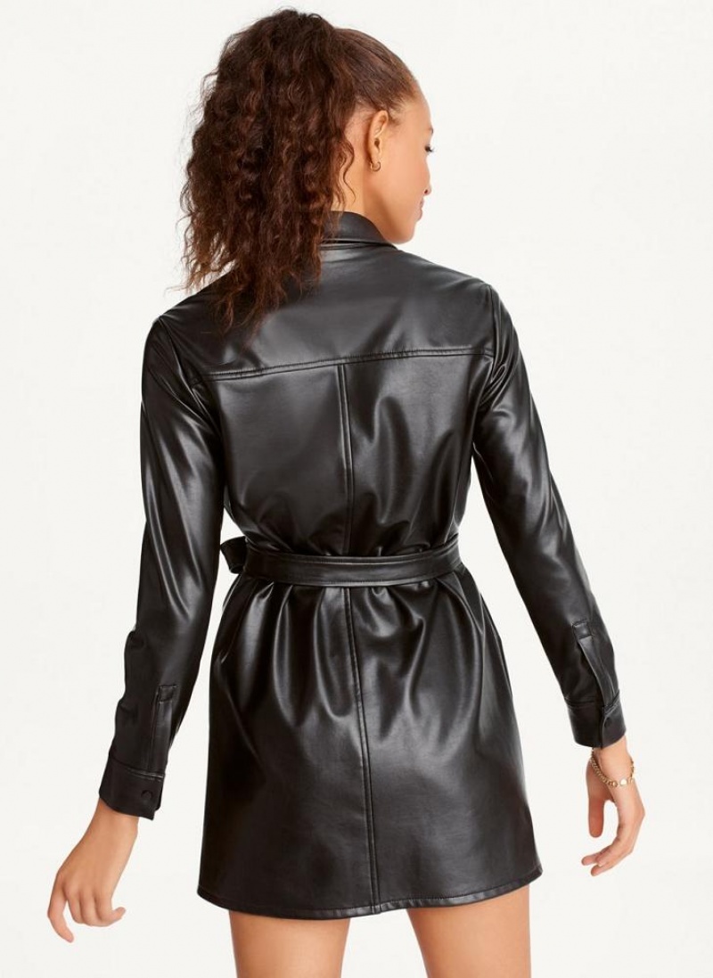 Black Women's DKNY Faux Leather Dresses | Australia-D0549
