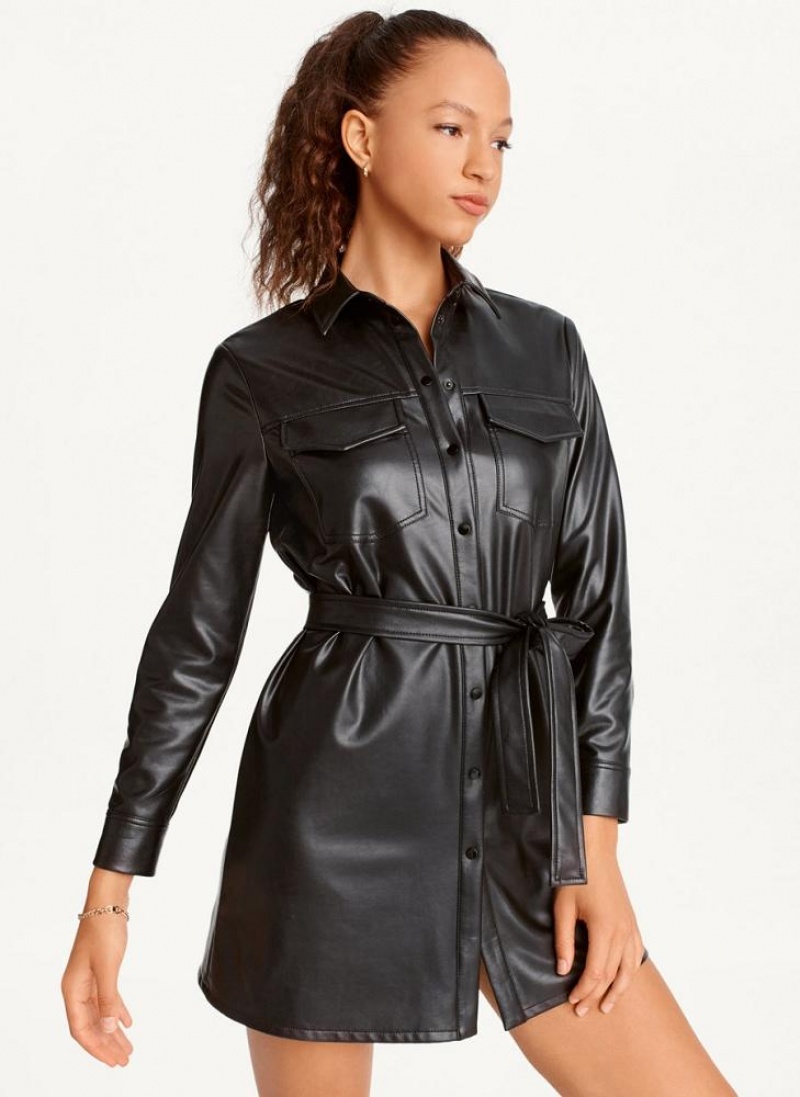 Black Women\'s DKNY Faux Leather Dresses | Australia-D0549