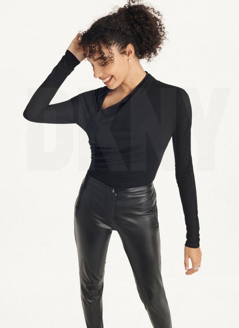 Black Women's DKNY Faux Leather Skinny With Side Zipper Pants | Australia-D1580