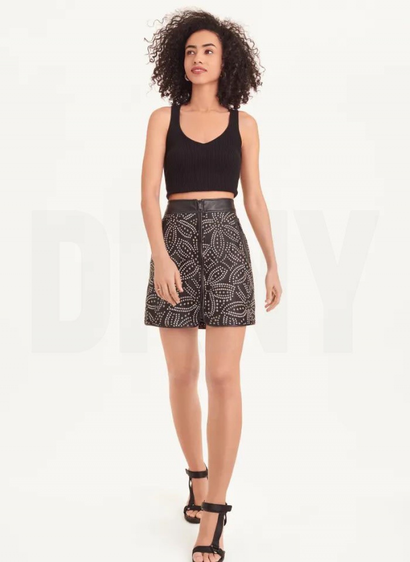 Black Women's DKNY Faux Stud Front Zip Mini Skirts | Australia-D1278