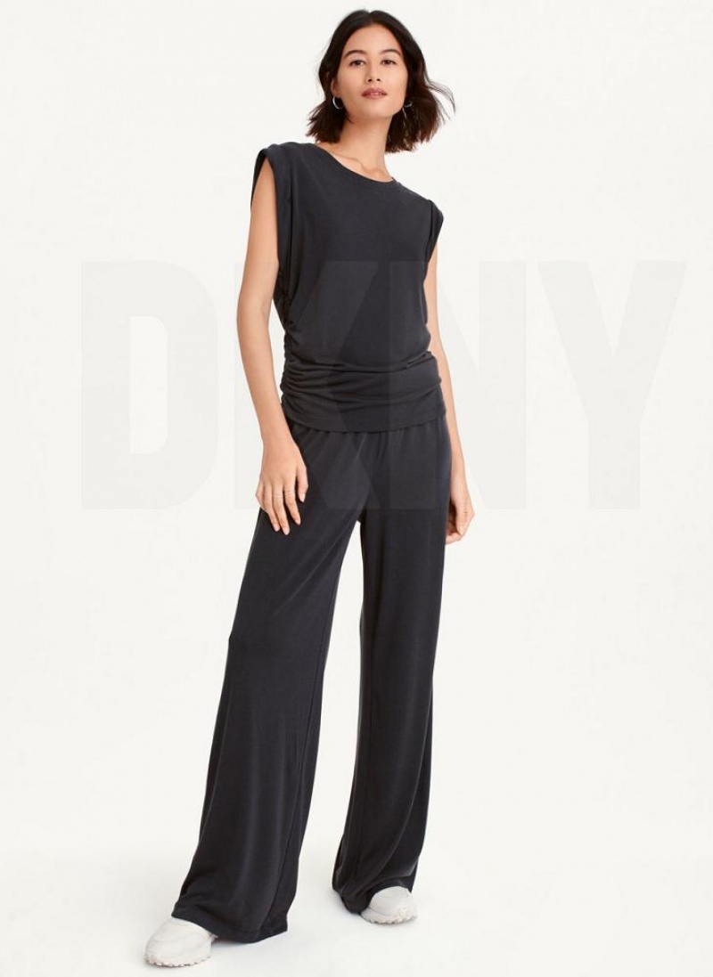 Black Women's DKNY Flange Sleeve With Side Ruching Tank Tops | Australia-D1007