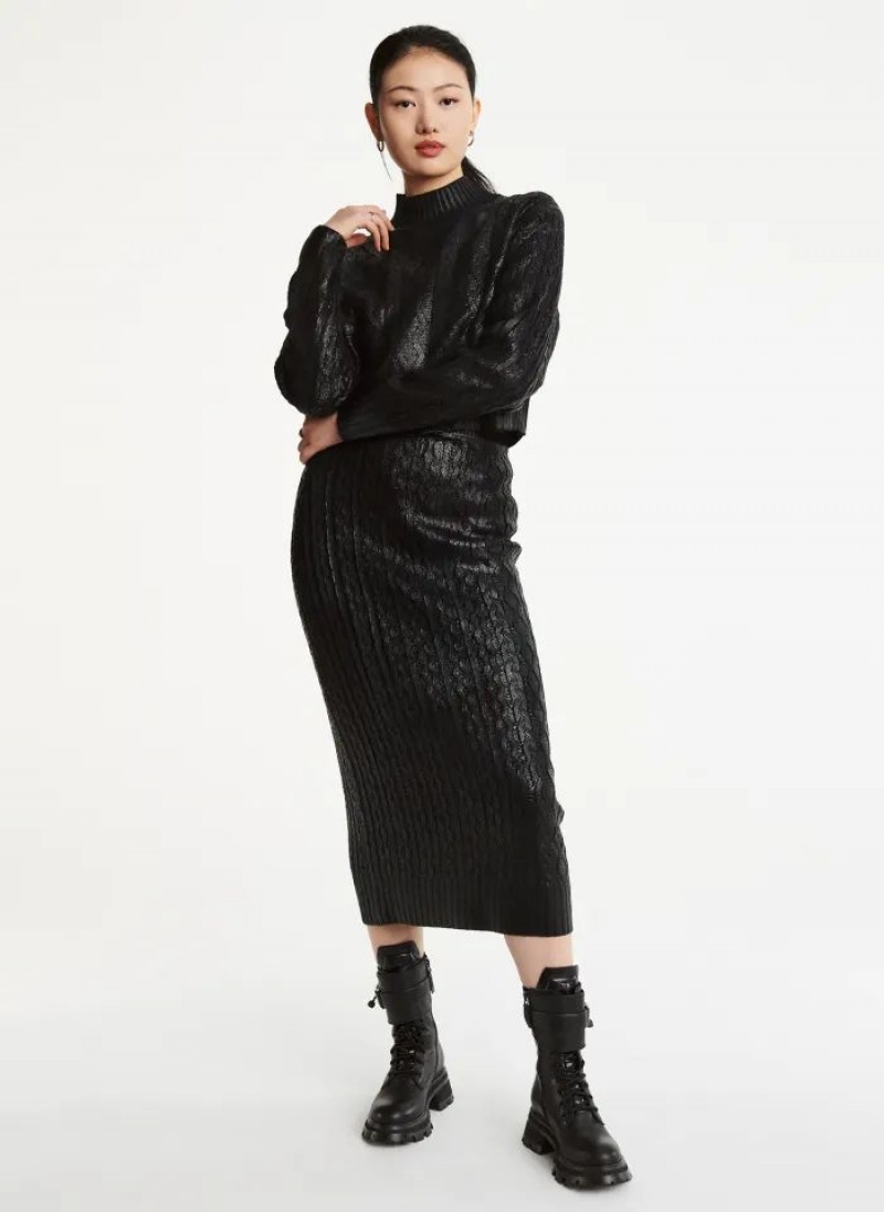 Black Women's DKNY Foil Cropped Sweaters | Australia-D1758
