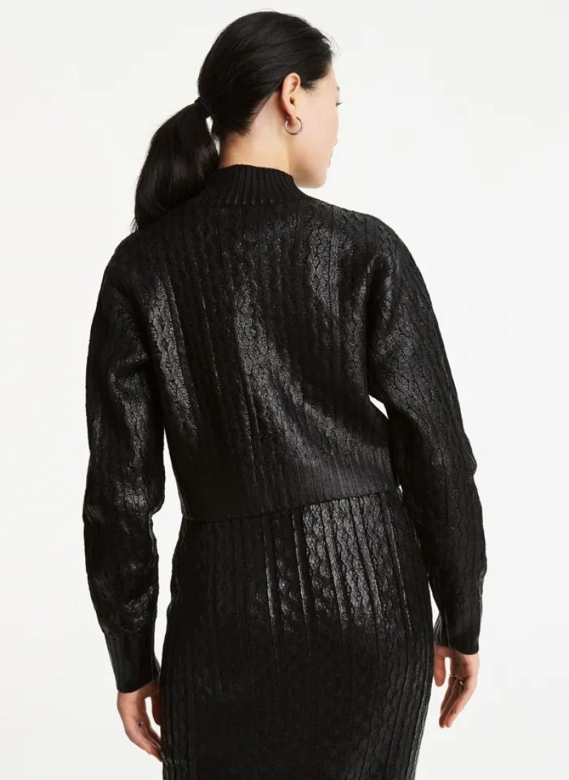 Black Women's DKNY Foil Cropped Sweaters | Australia-D1758