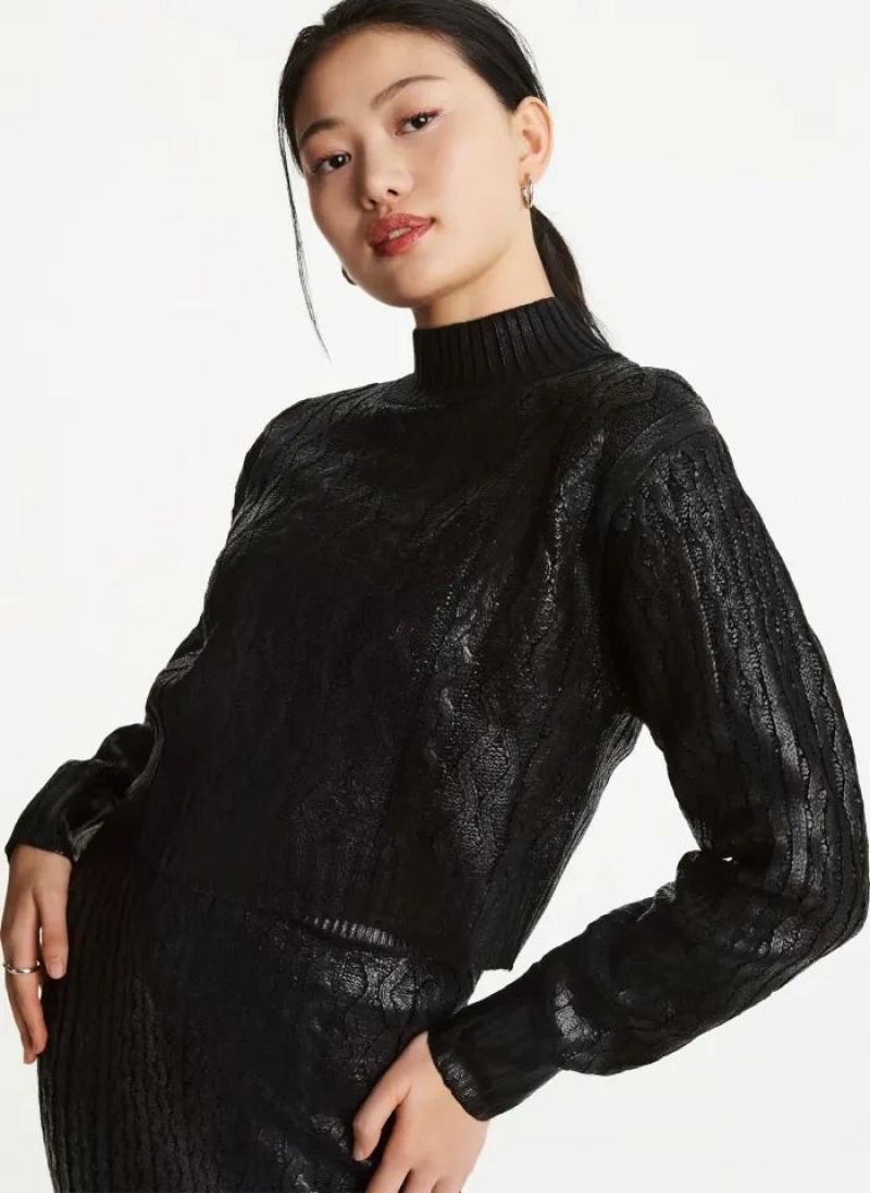 Black Women\'s DKNY Foil Cropped Sweaters | Australia-D1758