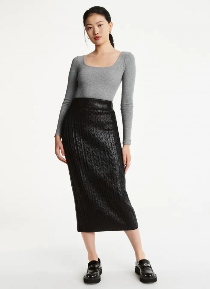 Black Women's DKNY Foil Maxi Skirts | Australia-D1836