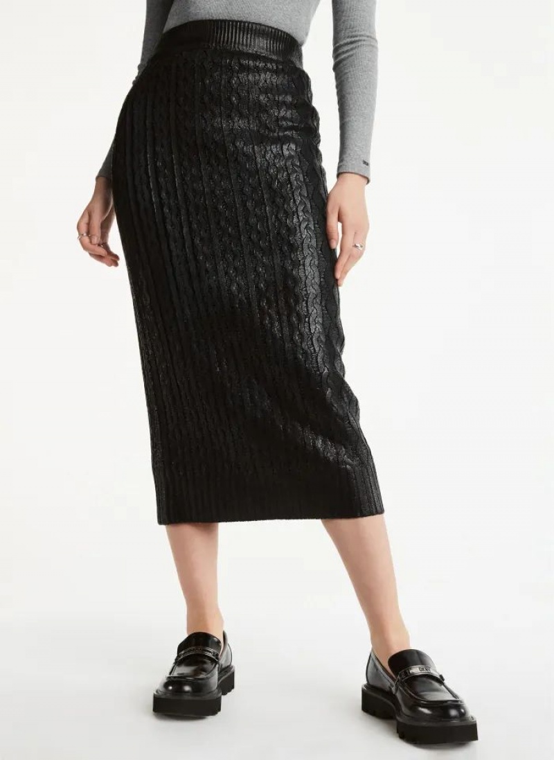 Black Women\'s DKNY Foil Maxi Skirts | Australia-D1836