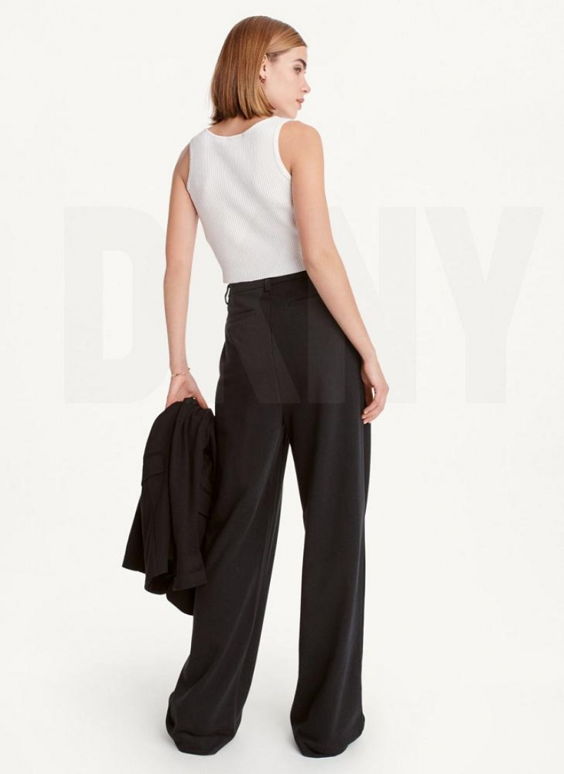 Black Women's DKNY French Terry Wide Leg Pants | Australia-D1128
