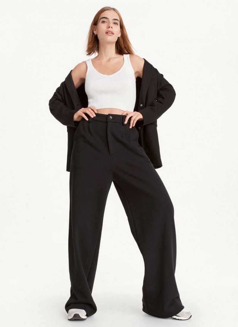 Black Women's DKNY French Terry Wide Leg Pants | Australia-D1128
