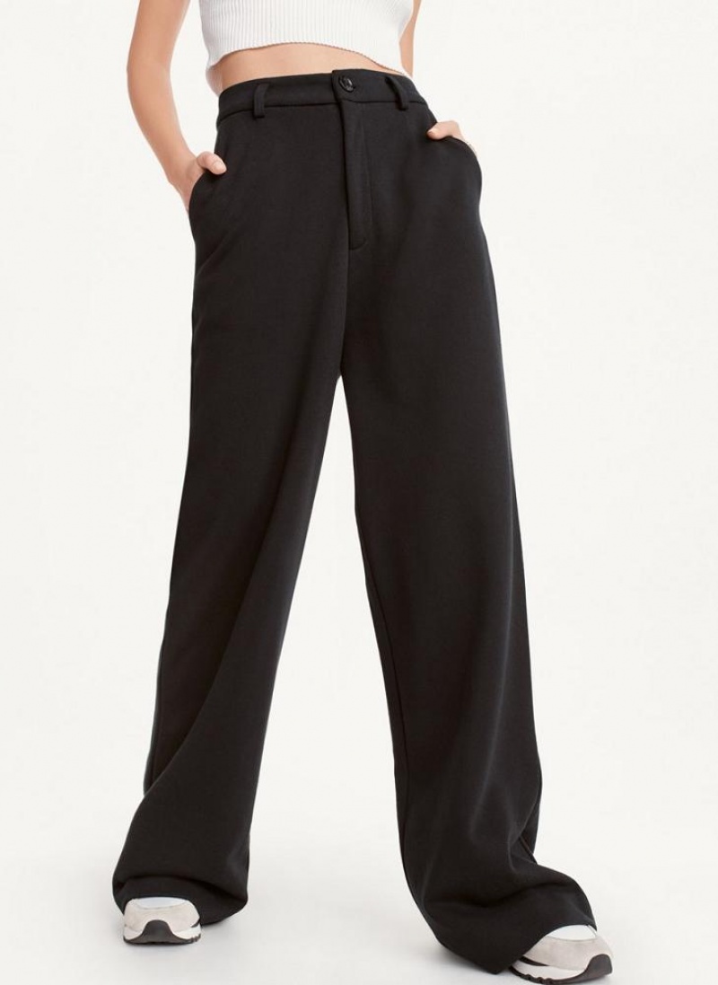 Black Women\'s DKNY French Terry Wide Leg Pants | Australia-D1128
