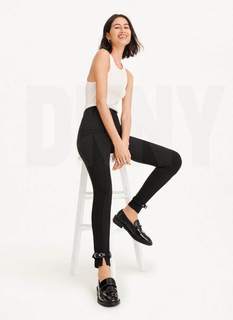 Black Women's DKNY Front Seam With Buckled Ankle Pants | Australia-D1687