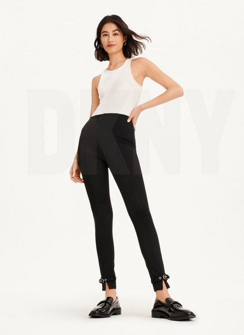 Black Women's DKNY Front Seam With Buckled Ankle Pants | Australia-D1687