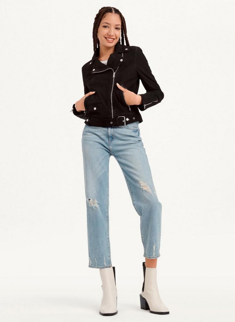Black Women's DKNY Garment Dyed Leather Jackets | Australia-D0945