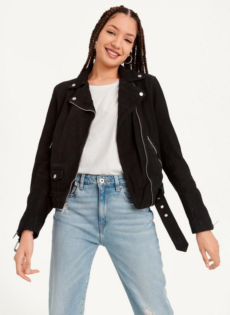 Black Women's DKNY Garment Dyed Leather Jackets | Australia-D0945