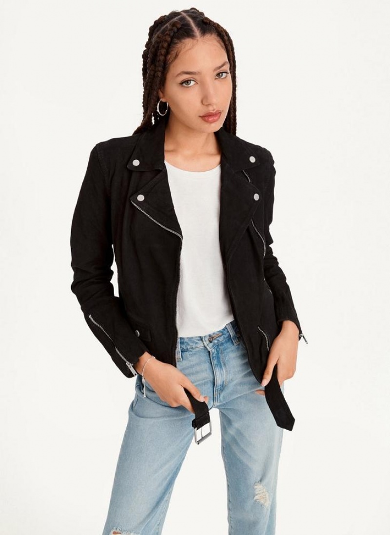 Black Women's DKNY Garment Dyed Leather Jackets | Australia-D0945