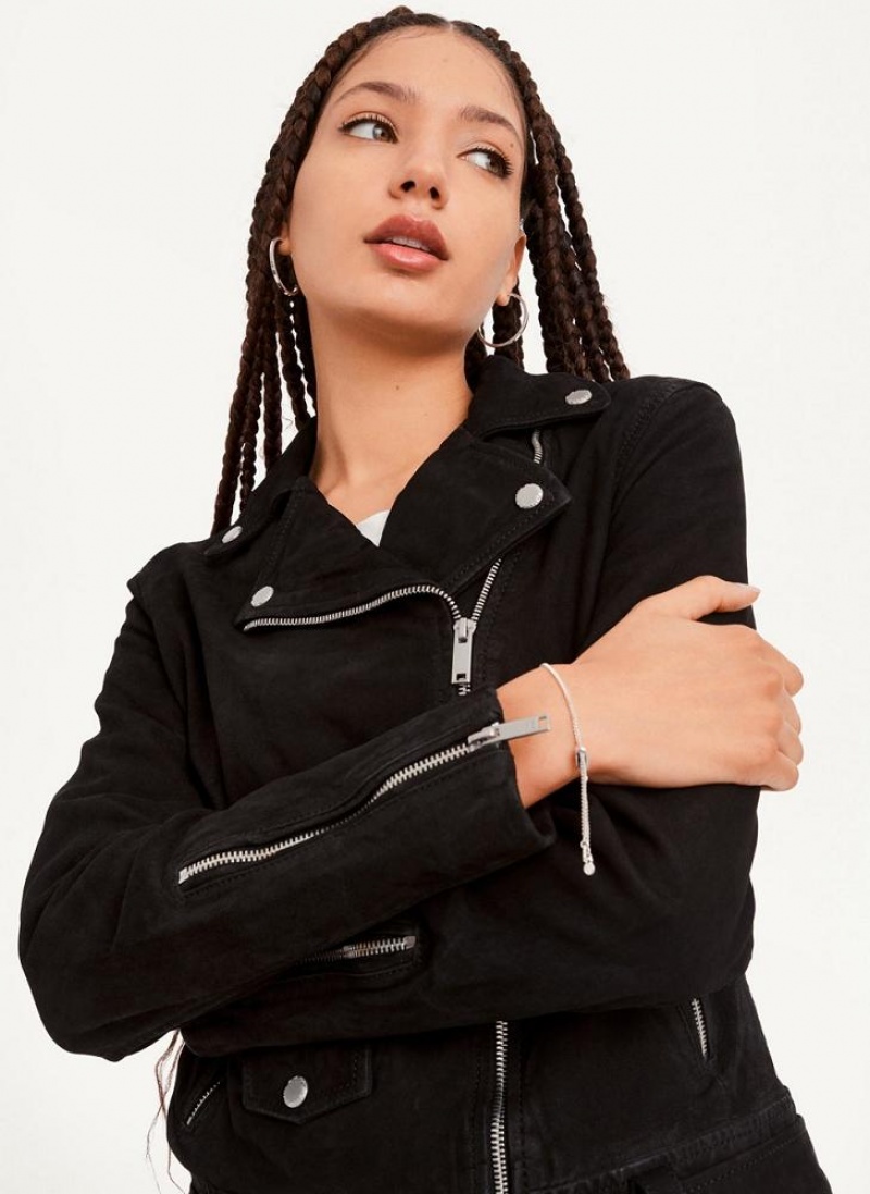 Black Women's DKNY Garment Dyed Leather Jackets | Australia-D0945
