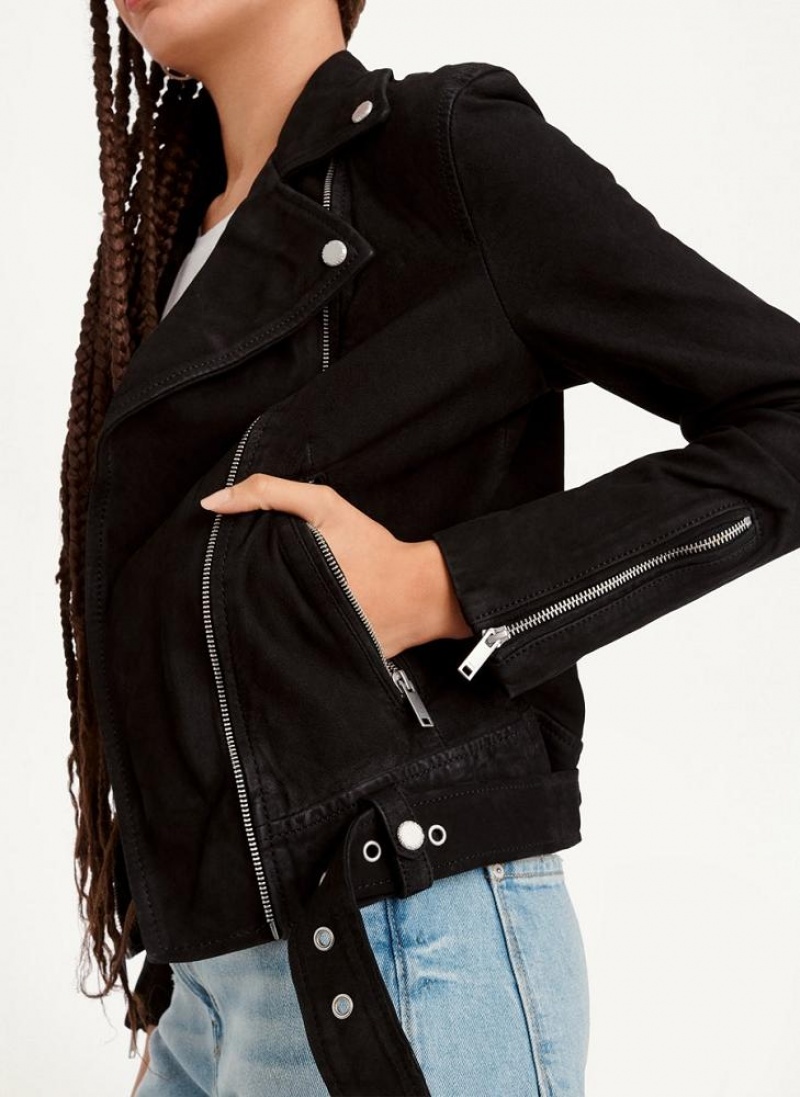 Black Women's DKNY Garment Dyed Leather Jackets | Australia-D0945