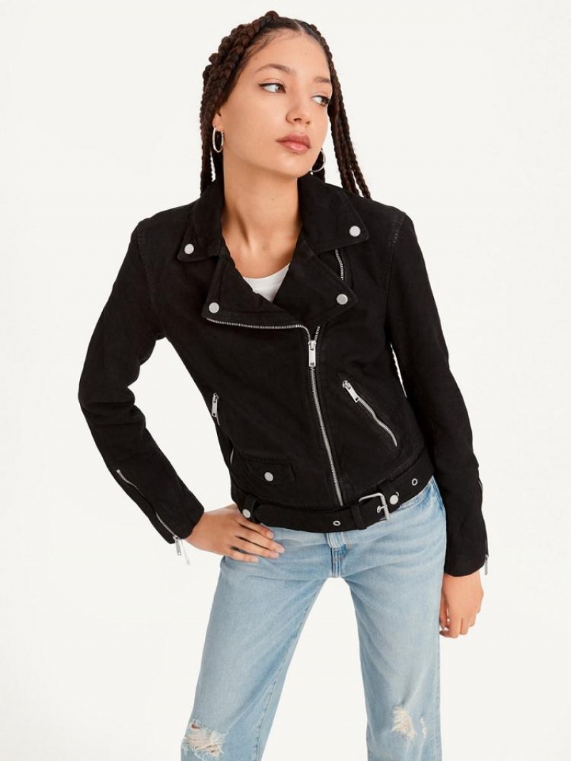 Black Women\'s DKNY Garment Dyed Leather Jackets | Australia-D0945