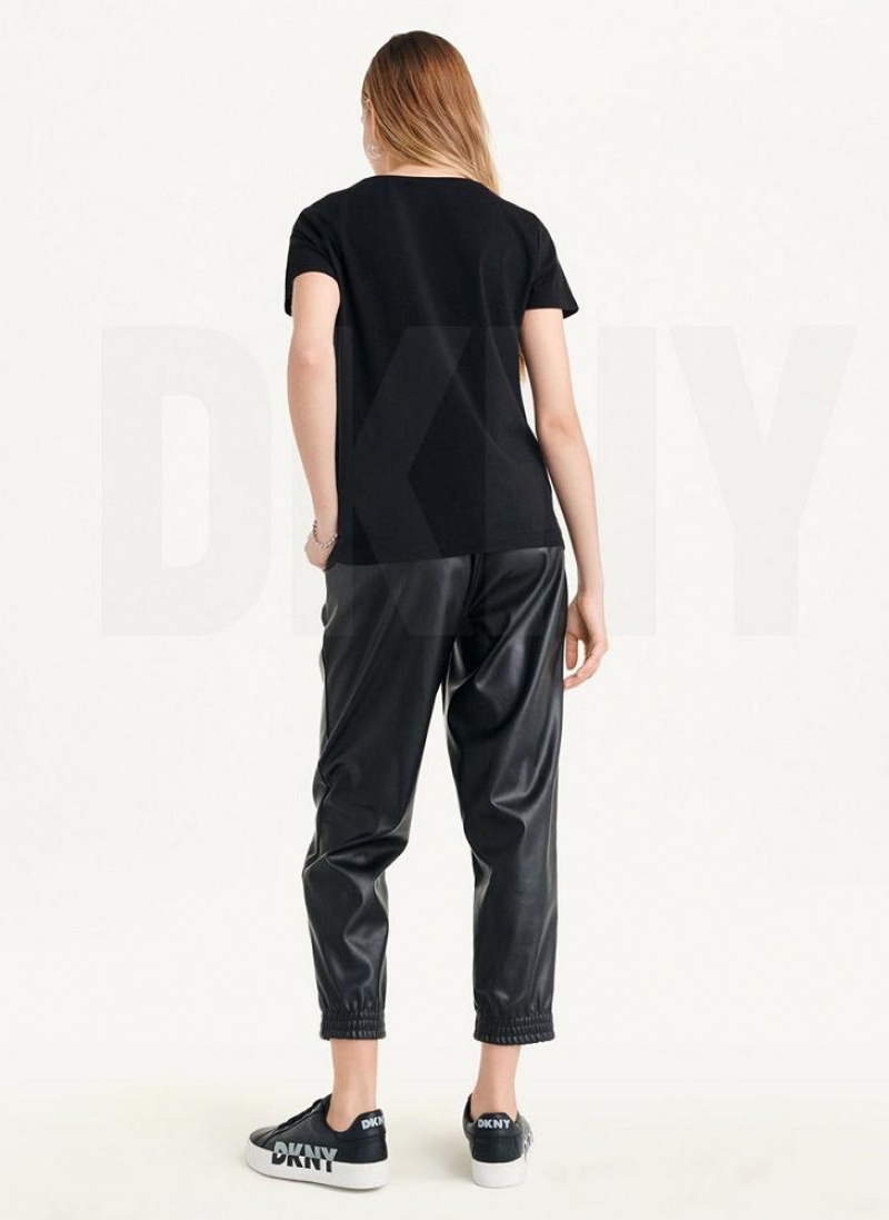 Black Women's DKNY Glitter Logo T Shirts | Australia-D1258