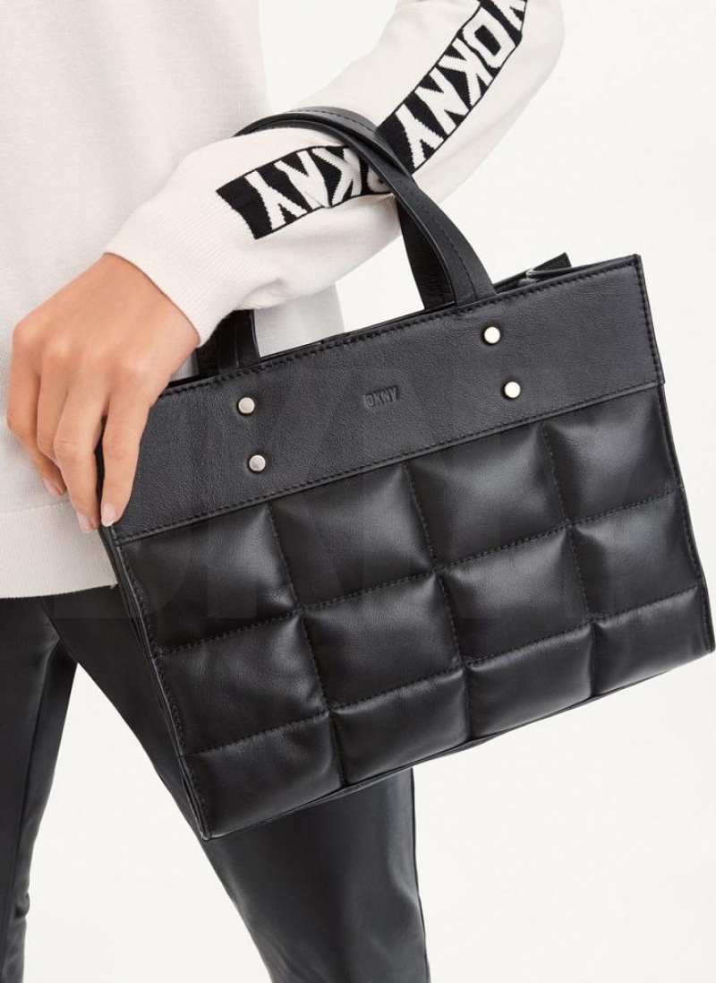 Black Women's DKNY Globalist Small Quilted Book Tote Bags | Australia-D1777