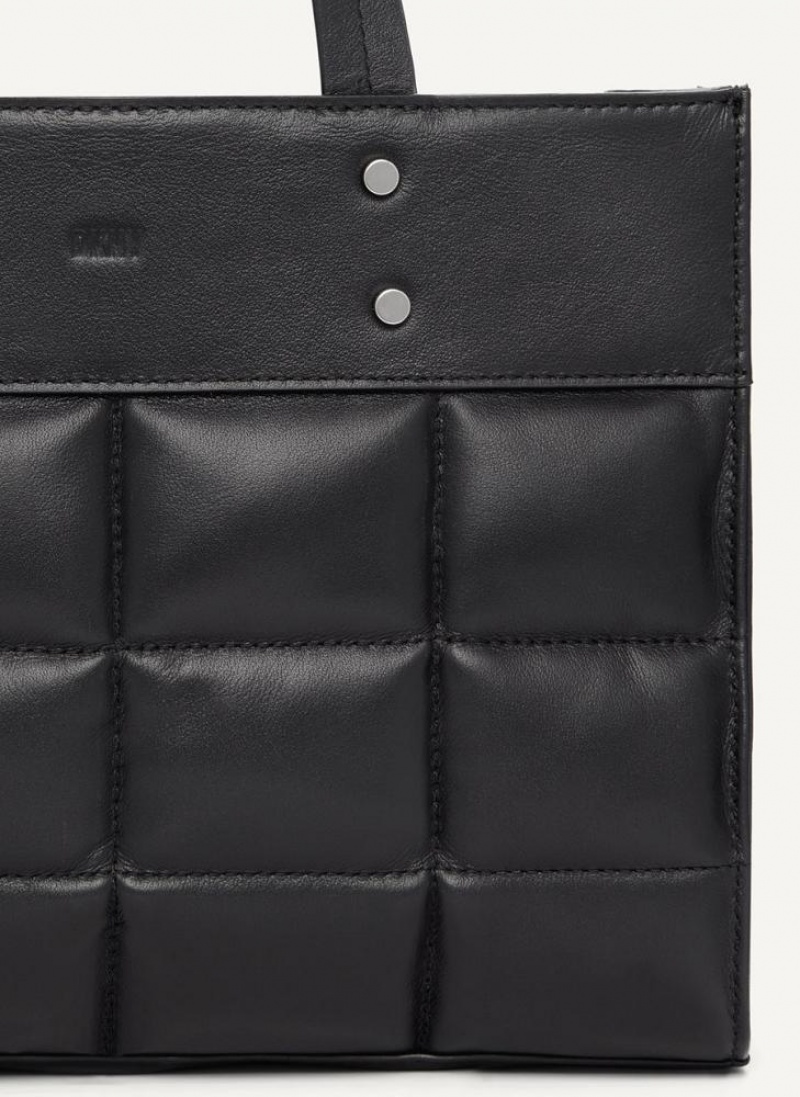 Black Women's DKNY Globalist Small Quilted Book Tote Crossbody Bags | Australia-D0754