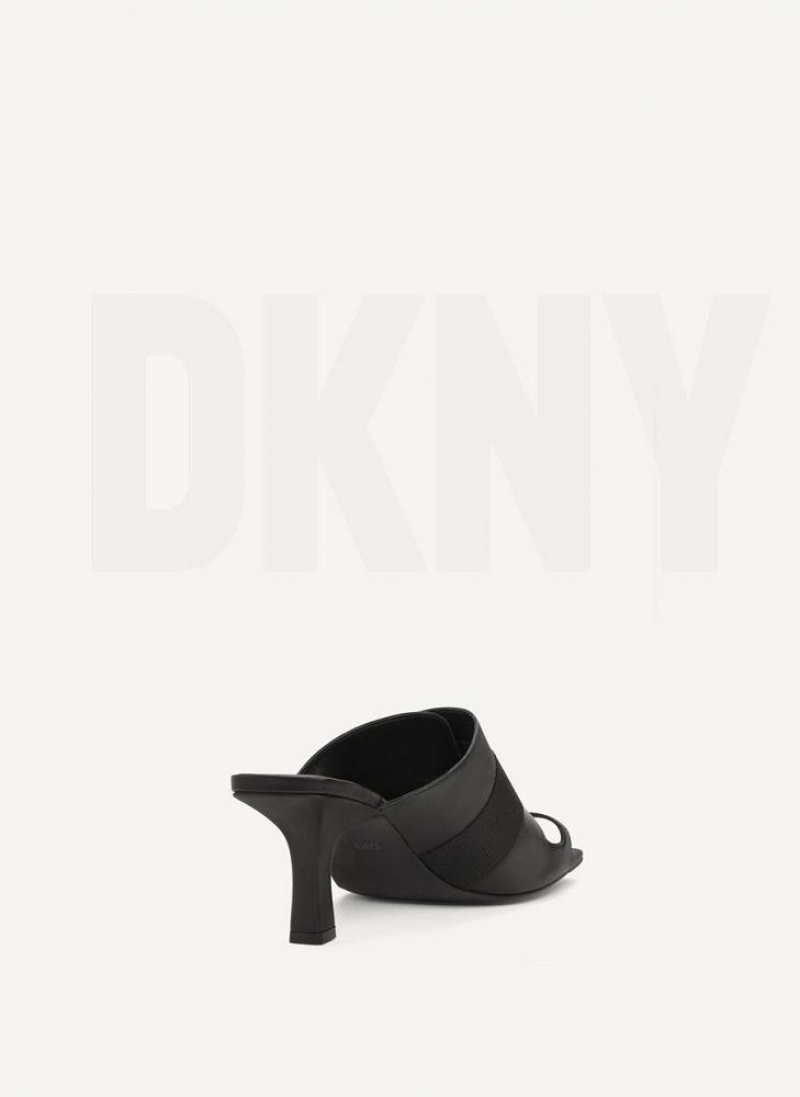 Black Women's DKNY Heeled Buckle Mule Heels | Australia-D1525