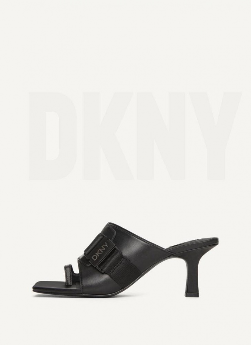 Black Women\'s DKNY Heeled Buckle Mule Heels | Australia-D1525