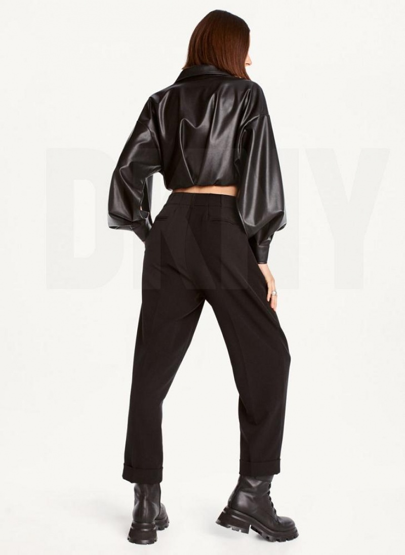 Black Women's DKNY High Rise Pleat Rolled Cuff Pants | Australia-D1284
