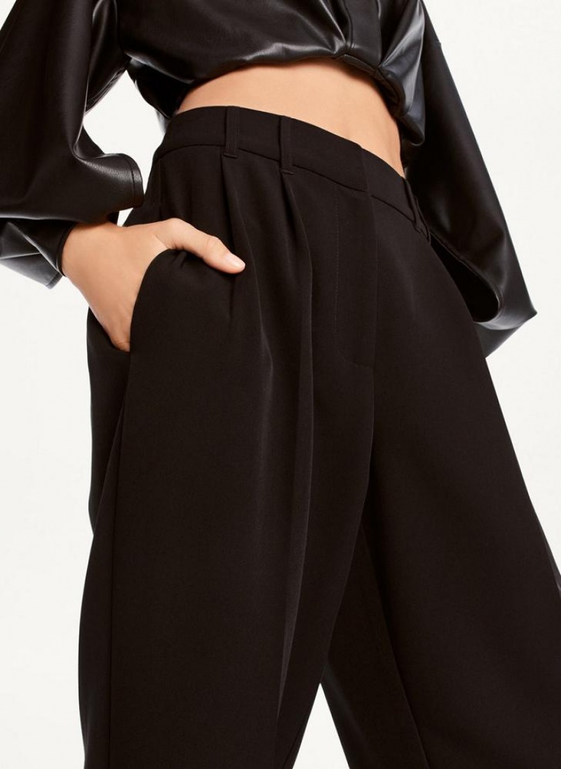 Black Women's DKNY High Rise Pleat Rolled Cuff Pants | Australia-D1284