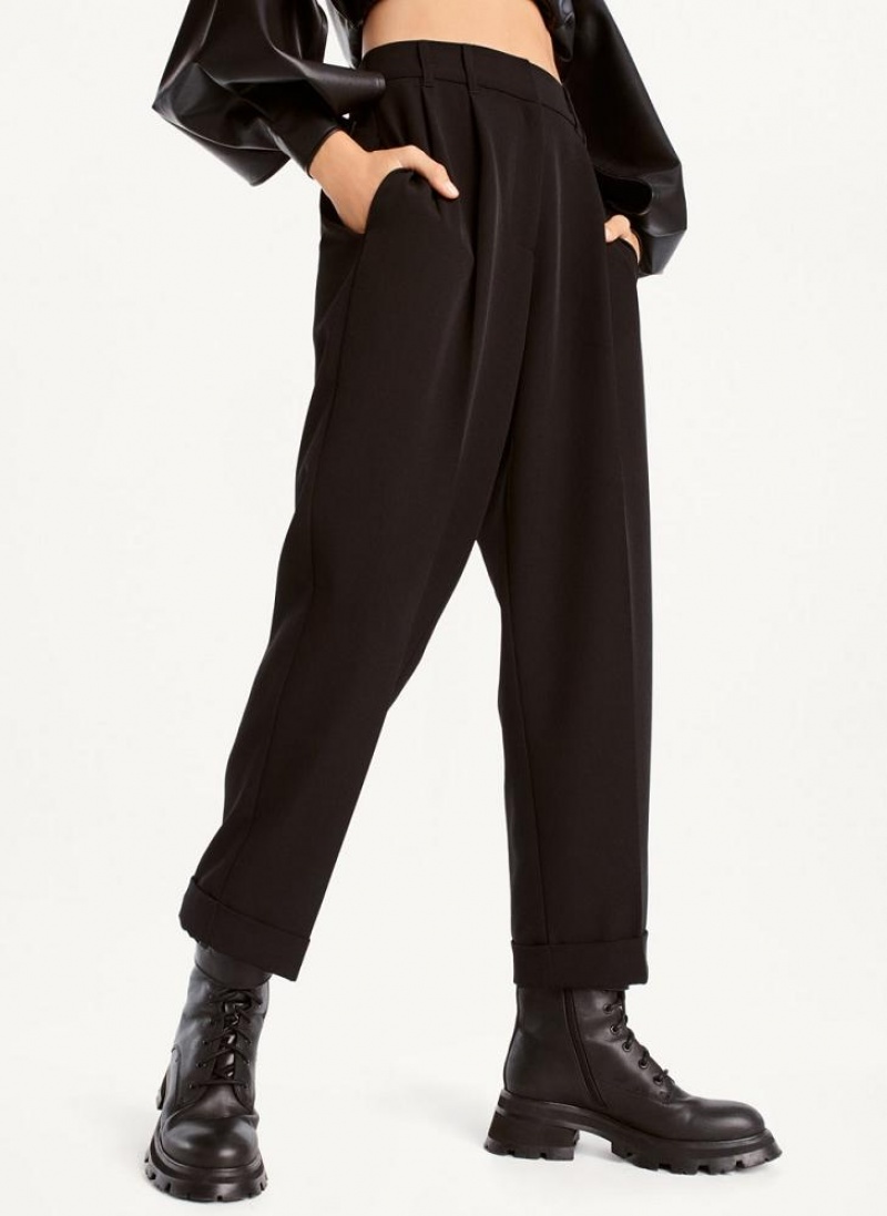 Black Women\'s DKNY High Rise Pleat Rolled Cuff Pants | Australia-D1284