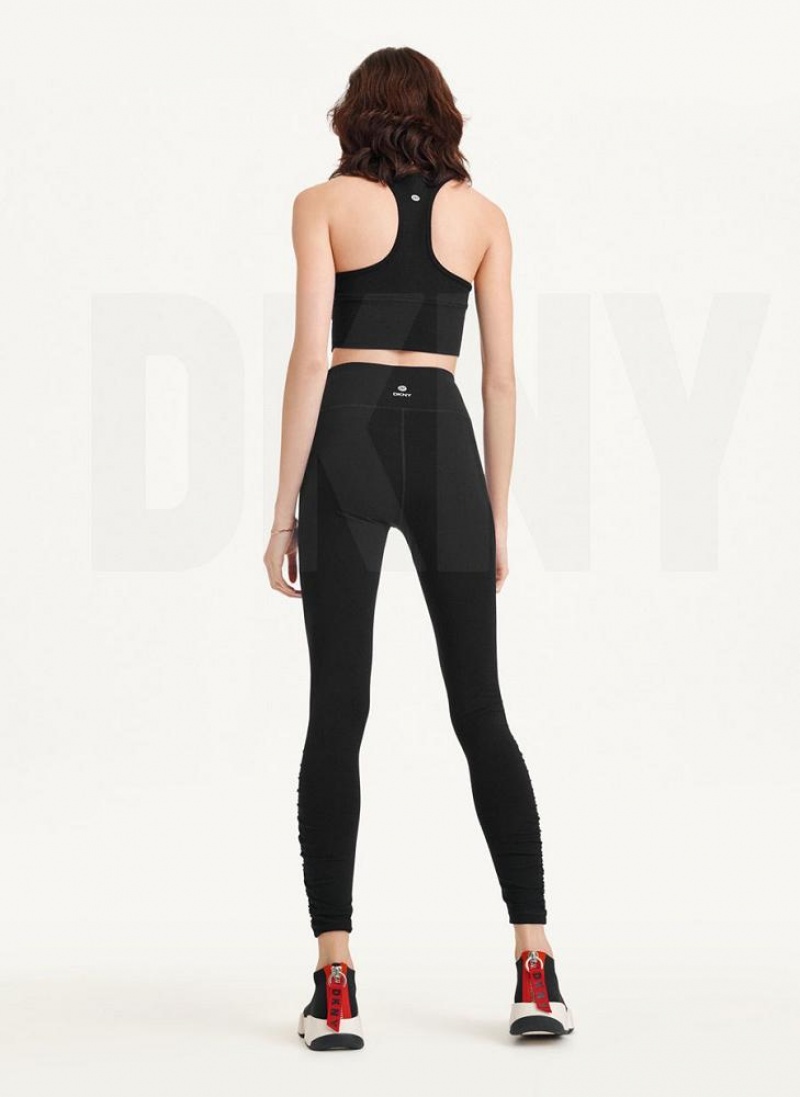 Black Women's DKNY High Waist With Ruched Details Leggings | Australia-D1938