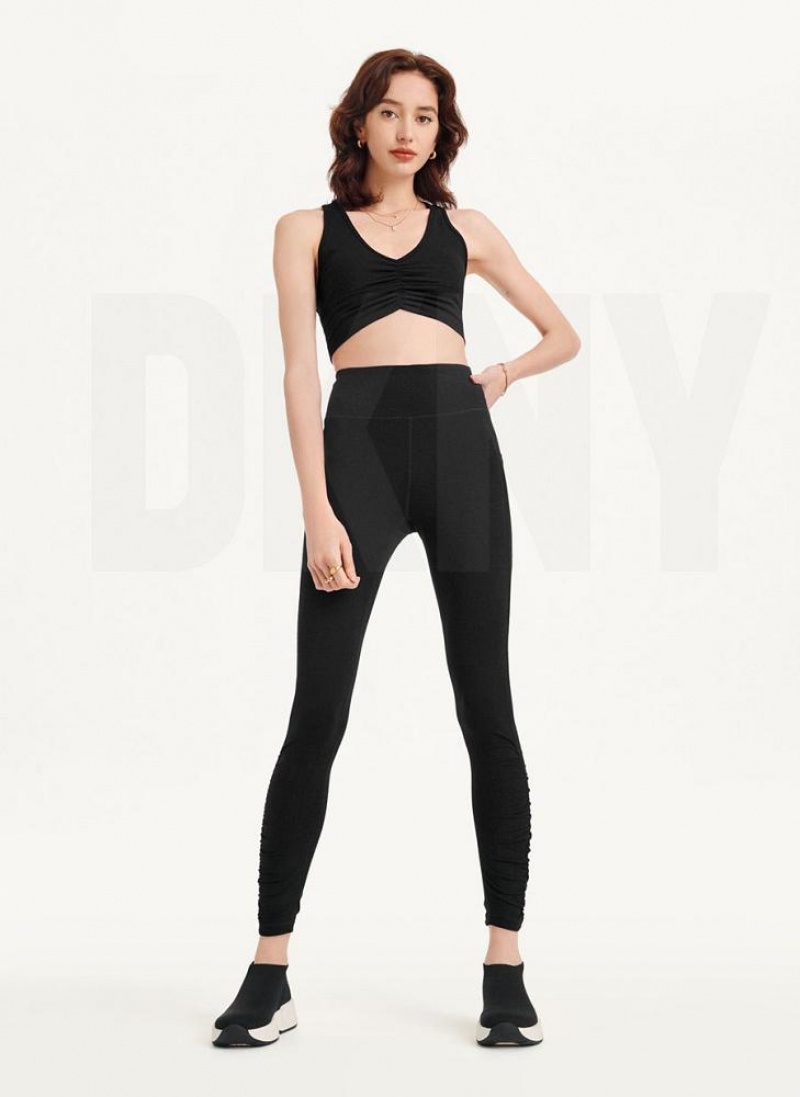 Black Women's DKNY High Waist With Ruched Details Leggings | Australia-D1938