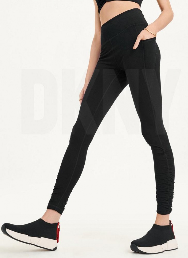 Black Women's DKNY High Waist With Ruched Details Leggings | Australia-D1938