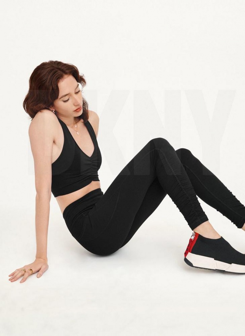 Black Women's DKNY High Waist With Ruched Details Leggings | Australia-D1938