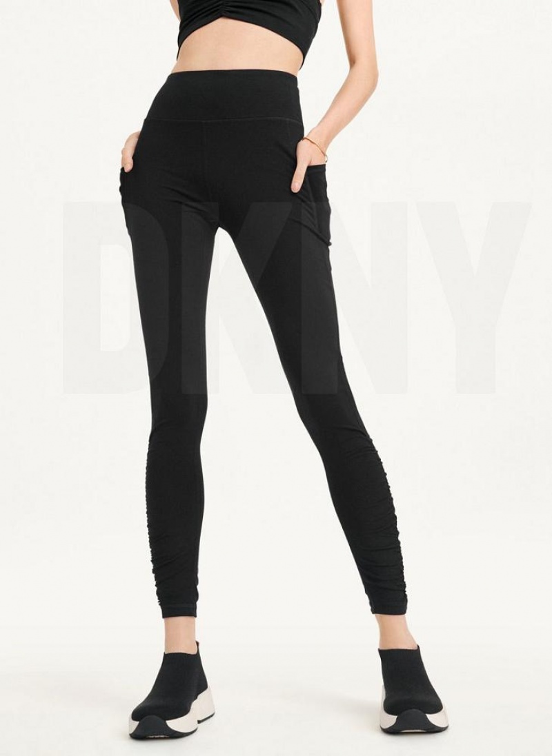 Black Women\'s DKNY High Waist With Ruched Details Leggings | Australia-D1938