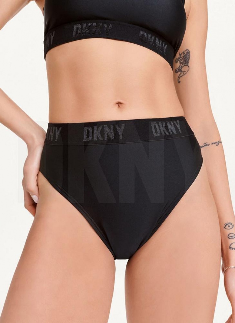 Black Women\'s DKNY High Waisted Bikini Bottom | Australia-D0417