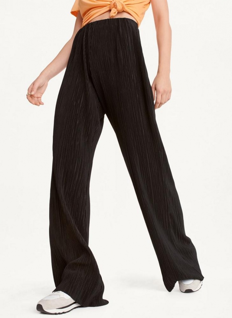 Black Women\'s DKNY High Waisted Pleated Flare Pants | Australia-D0367
