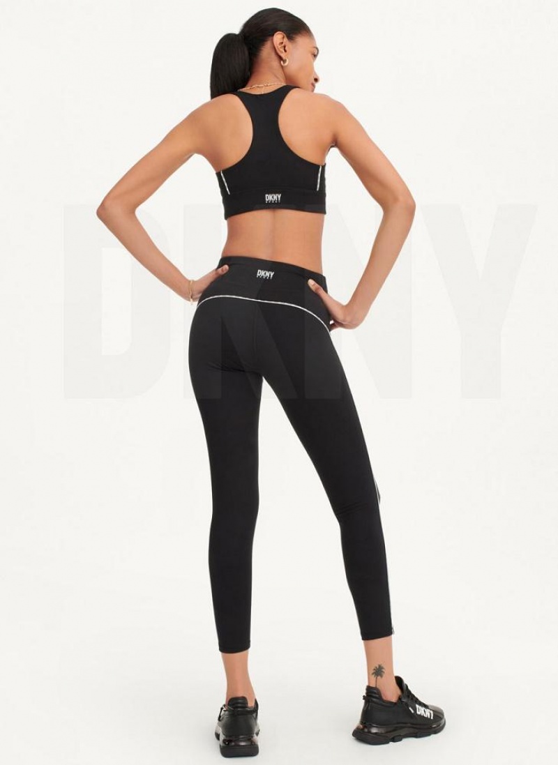 Black Women's DKNY High Waisted with Logo Piping Leggings | Australia-D0222
