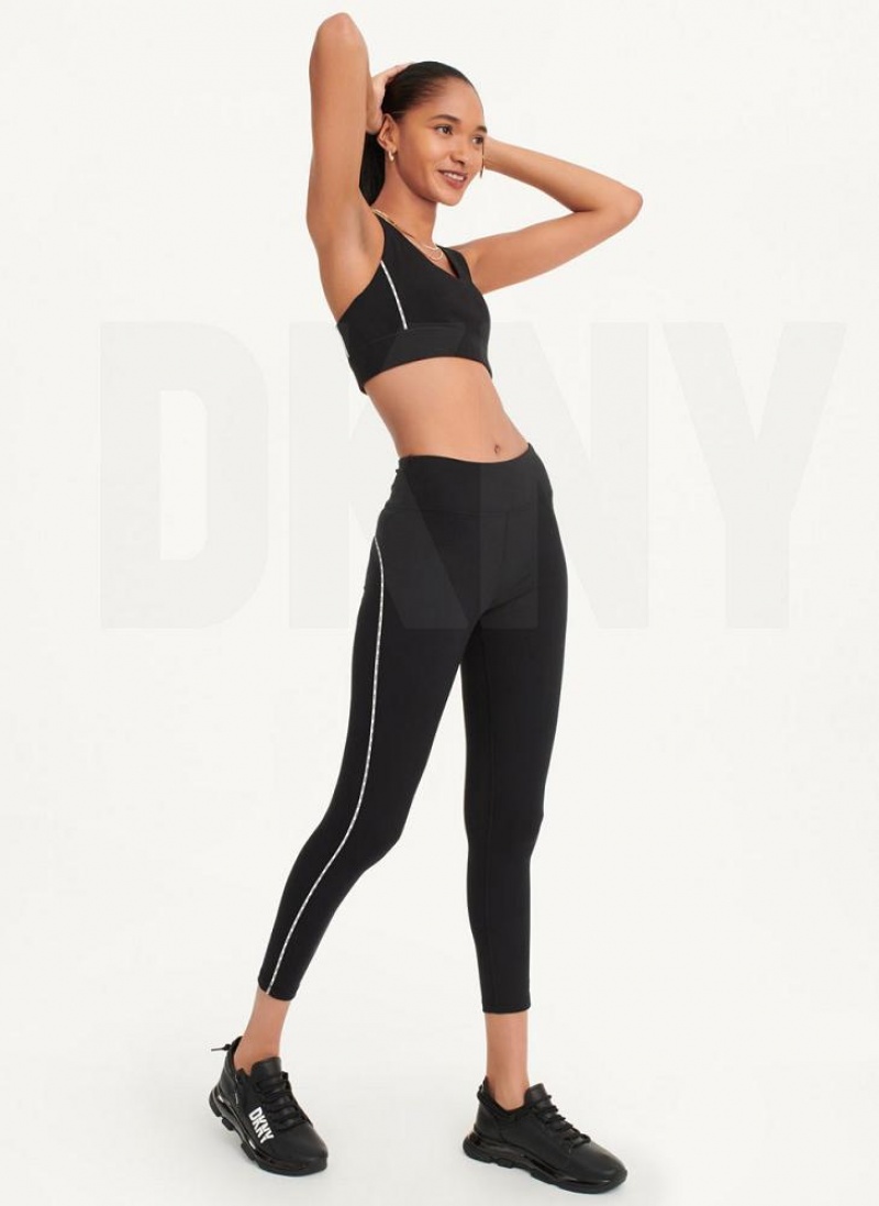 Black Women's DKNY High Waisted with Logo Piping Leggings | Australia-D0222