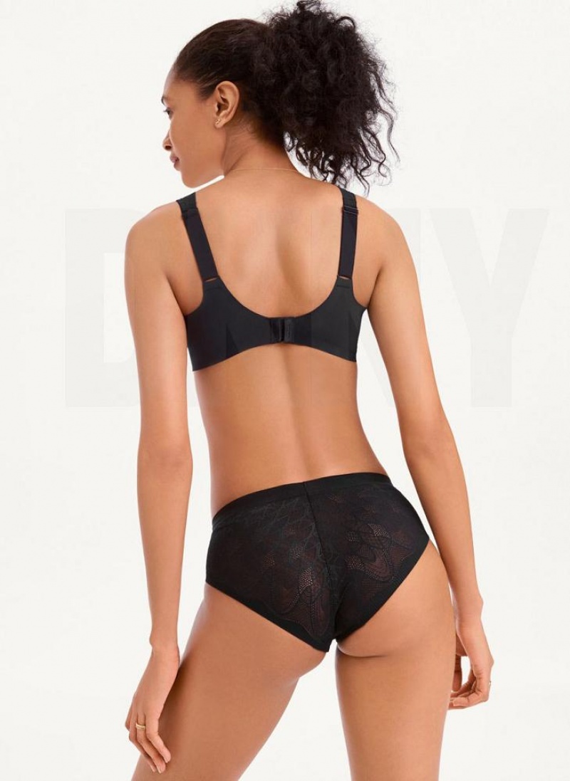 Black Women's DKNY Lace Comfort Hipster Panties | Australia-D1183