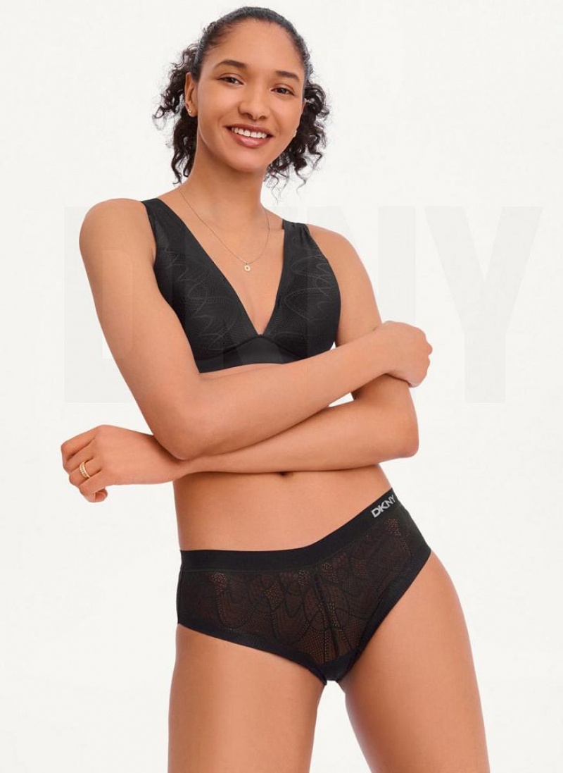 Black Women's DKNY Lace Comfort Hipster Panties | Australia-D1183