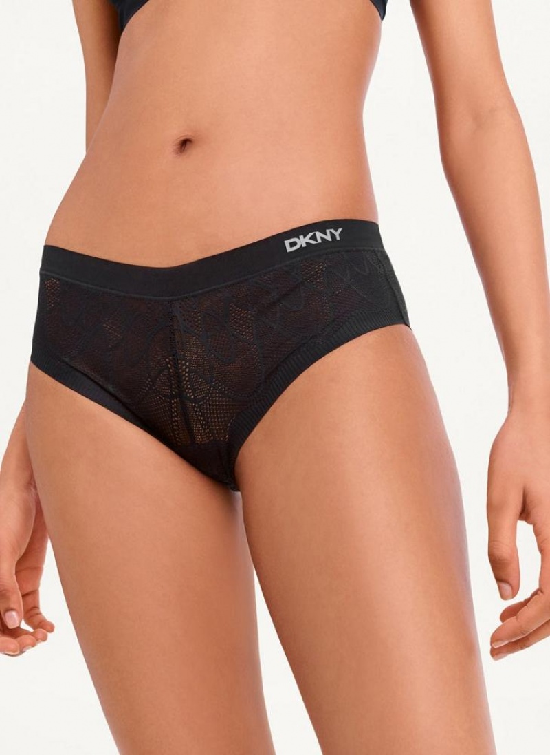Black Women\'s DKNY Lace Comfort Hipster Panties | Australia-D1183