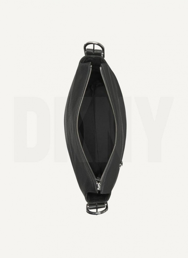 Black Women's DKNY Large Buckle Crossbody Bags | Australia-D0147