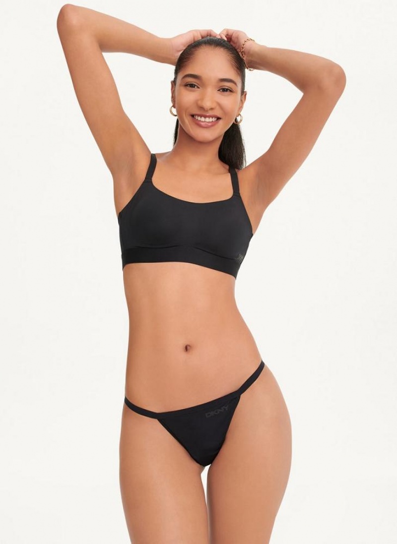 Black Women's DKNY Litewear Active Comfort Thong | Australia-D1198
