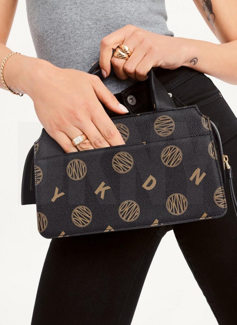 Black Women's DKNY Logo Buckle Crossbody Bags | Australia-D0489